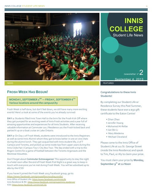 Where Is Life University >> Current Newsletter Innis College Student Life University Of Toronto Where Is Life University >> Current Newsletter Innis College Student Life University Of Toronto