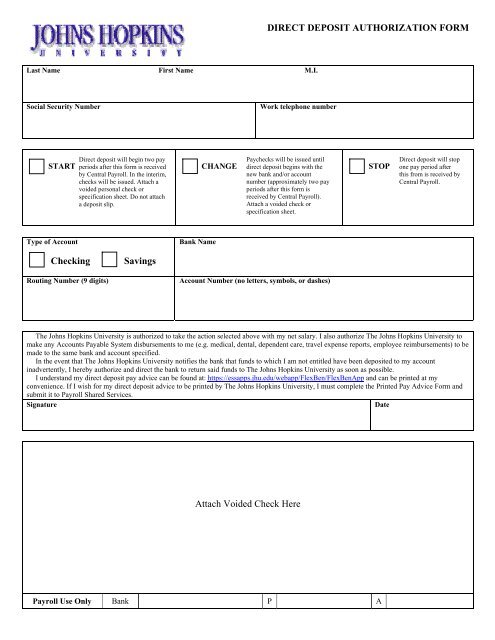 direct deposit form pdf
Direct Deposit Authorization Form (pdf) - Johns Hopkins ... direct deposit form pdf
Direct Deposit Authorization Form (pdf) - Johns Hopkins ...