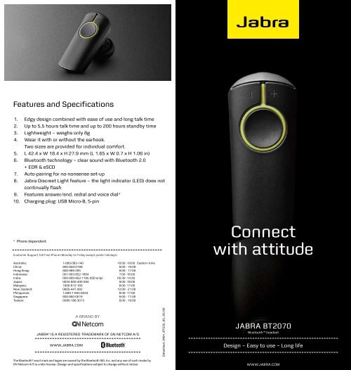 Jabra BT2070 Data Sheet (PDF)