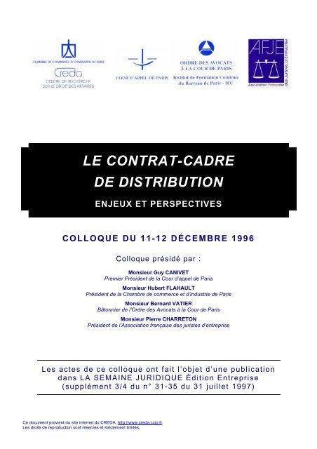Le contrat cadre de distribution - CREDA