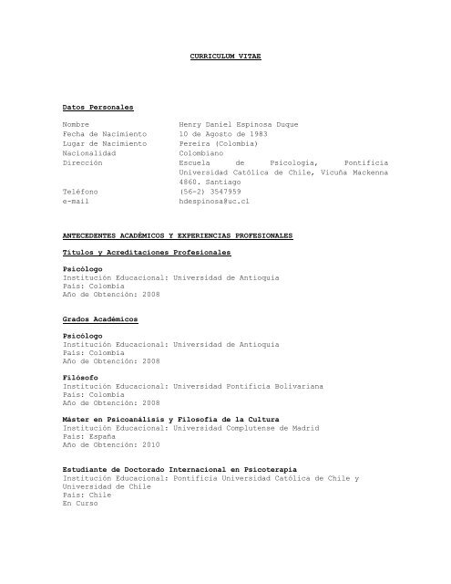 CURRICULUM VITAE Datos Personales Nombre Henry Daniel ...