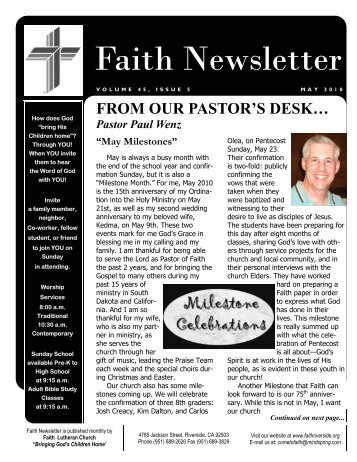 MAY 10 Faith NEWSLETTER.pub - Faith Lutheran Church