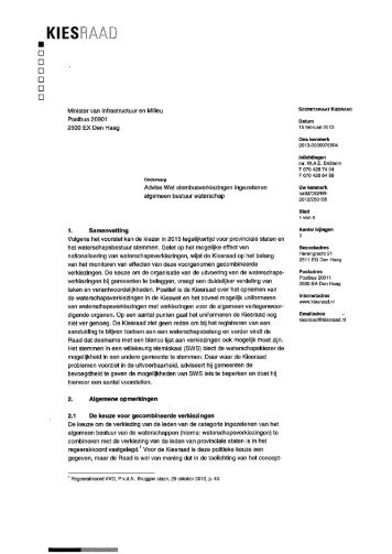 Advies gecombineerde Waterschapsverkiezingen - Kiesraad