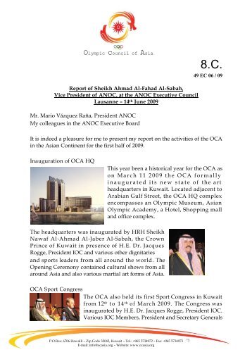 Report of Sheikh Ahmad Al-Fahad Al-Sabah, Vice President of ...