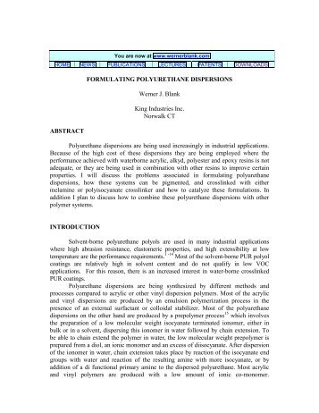 FORMULATING POLYURETHANE ... - Wernerblank.com