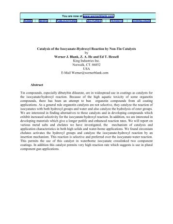 Catalysis of the Isocyanate-Hydroxyl Reactions ... - Wernerblank.com