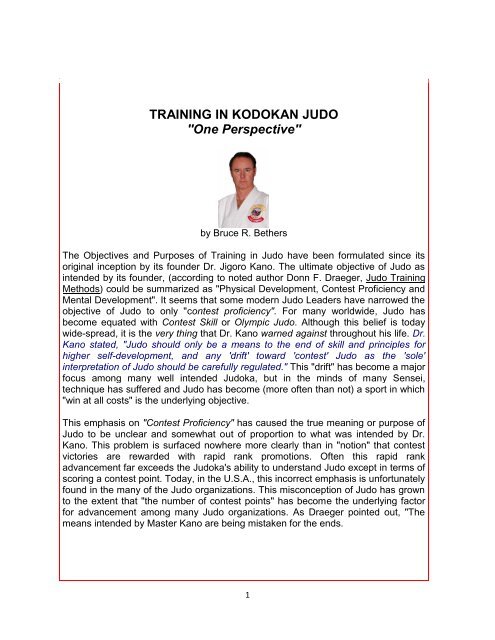 TRAINING IN KODOKAN JUDO "One Perspective"