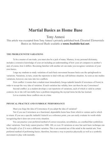 Martial Basics as Home Base - Bushido-Kai