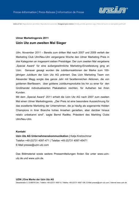 Ulmer Marketingpreis - UZIN