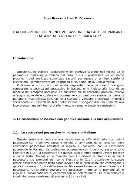 l'acquisizione del 'genitivo sassone' da parte di parlanti italiani