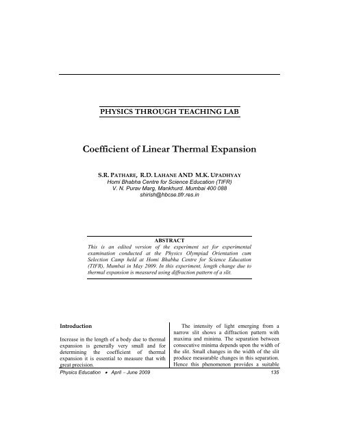 Coefficient of Linear Thermal Expansion