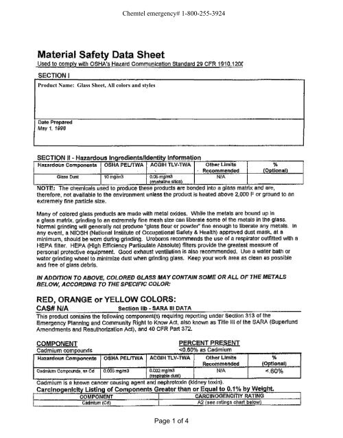 Sheet Glass MSDS Art Clay World USA