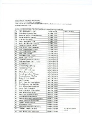 Resultados 3ra oportunidad de pruebas Especificas Pedagogia - Usac