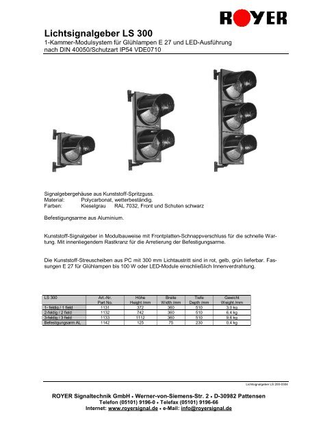 Datenblatt LS 300 - Royer Signaltechnik GmbH