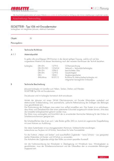 INFO Planung ISOLETTE® - Typ I-06 mit Encodermotor