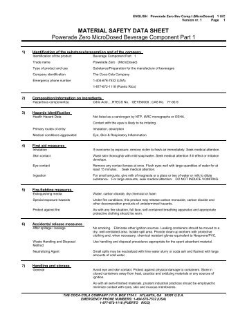 MATERIAL SAFETY DATA SHEET Powerade Zero MicroDosed ...