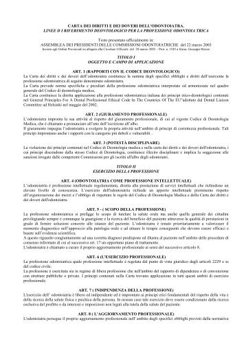 carta dei diritti e dei doveri dell'odontoiatra - Dentistaitaliano.it