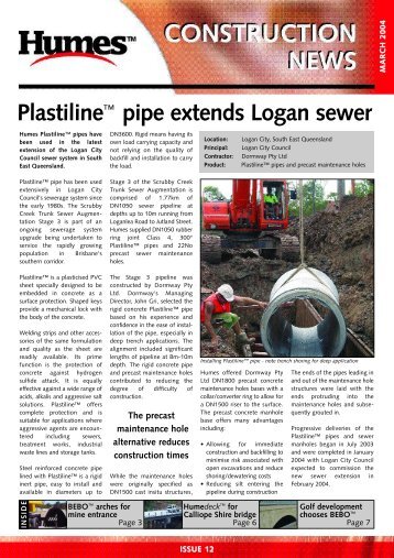 Plastilineė pipe extends Logan sewer - Humes