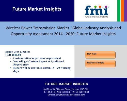 Wireless Power Transmission Market - Global Industry Analysis and Opportunity Assessment 2014 - 2020: Future Market Insights