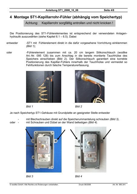 Speicher- Thermostat ST1  - Wodtke