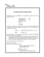 AUTORISATION DE FABRICATION - Thorburn Flex Inc