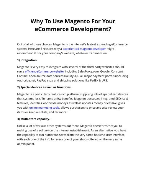 Why To Use Magento For Your eCommerce Development?