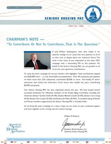 CHAIRMAN'S NOTE — - American Seniors Housing Association