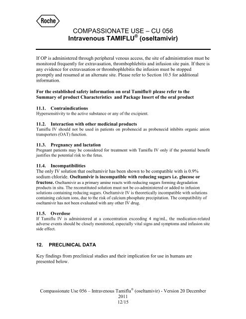 Intravenous TAMIFLU