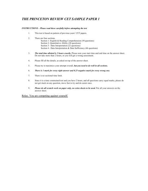 Cet Mba Sample Paper.pdf THE PRINCETON REVIEW CET SAMPLE PAPER 1 - MBA