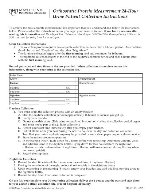 Orthostatic Protein Measurement 24-Hour Urine Patient Collection ...