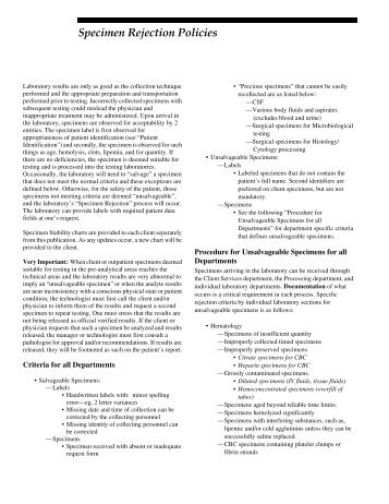 Specimen Rejection Policies.fm - Mayo Medical Laboratories