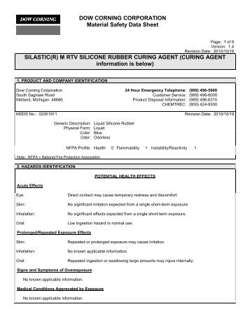 DOW CORNING CORPORATION Material Safety Data Sheet ...