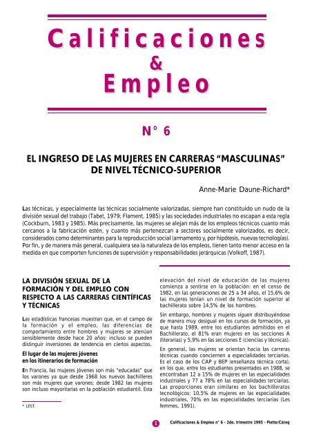 El ingreso de las mujeres en carreras âmasculinasâ de nivel tÃ©cnico ...