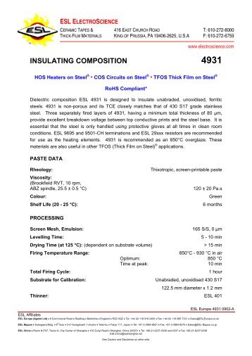 INSULATING COMPOSITION 4931 - ESL Electro-Science