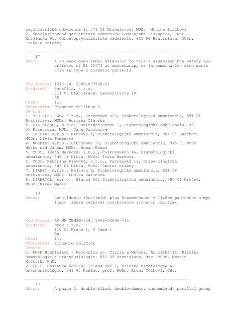 Zoznam schvÃ¡lenÃ½ch klinickÃ½ch Å¡tÃºdiÃ­ v roku 2009 - Meduni-Wien ...