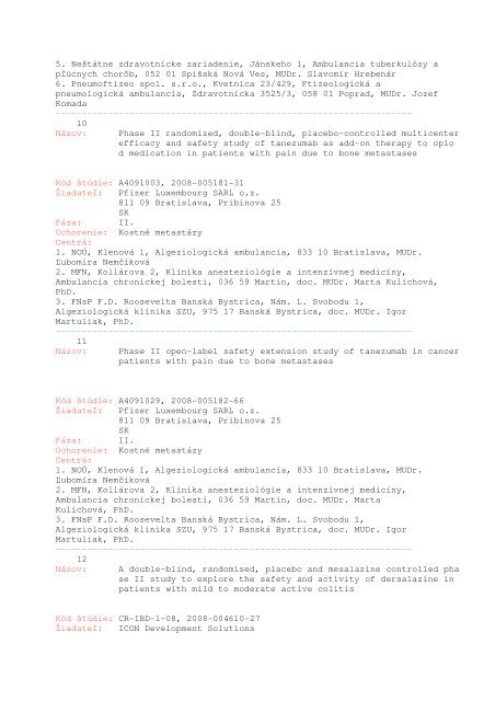 Zoznam schvÃ¡lenÃ½ch klinickÃ½ch Å¡tÃºdiÃ­ v roku 2009 - Meduni-Wien ...