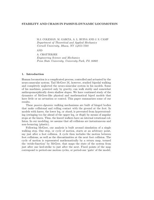 STABILITY AND CHAOS IN PASSIVE-DYNAMIC ... - Cornell University