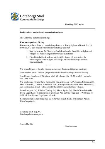 Handling 2013 nr 94 InrÃ¤ttande av skolutskott i ... - GÃ¶teborg