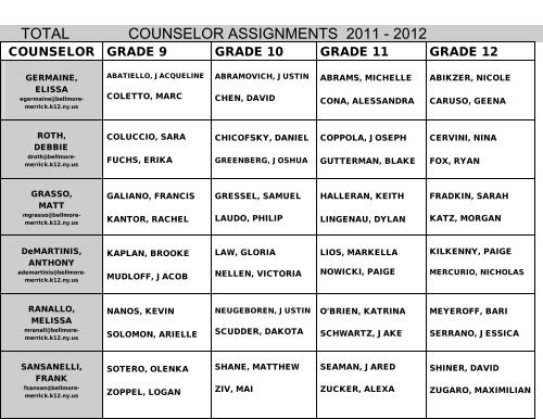 Counselor Assignments & E-mail Addresses