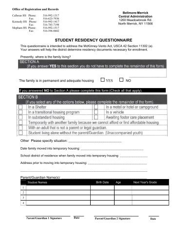 student residency questionnaire - Bellmore-Merrick Central High ...