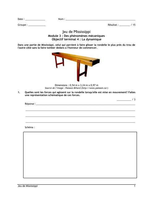 Jeu de Mississippi - FacultÃ© des sciences et de gÃ©nie