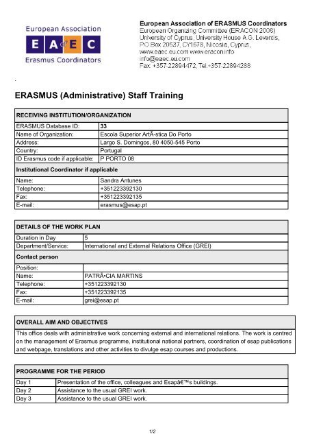 ERASMUS (Administrative) Staff Training - European Association for ...