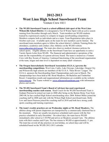 2012-2013 West Linn High School Snowboard Team