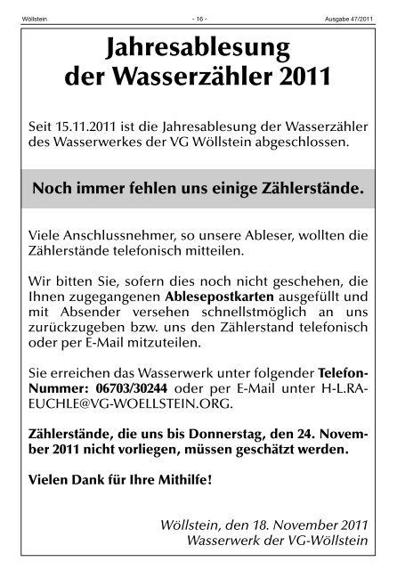 Hinweis in eigener Sache - Verbandsgemeinde Wöllstein