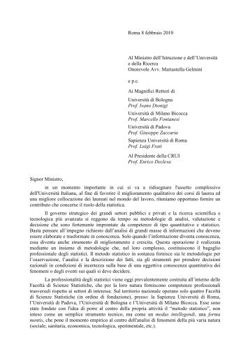 lettera indirizzata al Ministro On. Mariastella Gelmini - Sieds