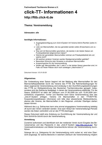 Vereinsmeldung - Fachverband Tischtennis Bremen FTTB