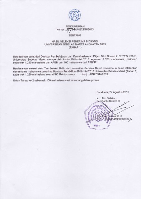 Pengumuman Penetapan Penerima Dana Bantuan ... - Beasiswa