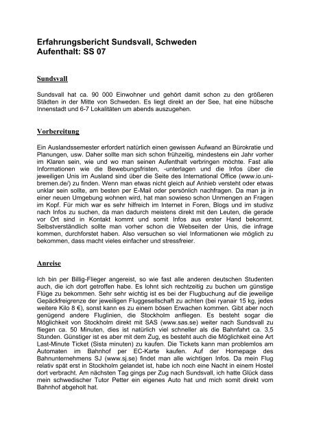 Erfahrungsbericht Sundsvall, Schweden Aufenthalt: SS 07