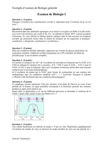 Examen de Biologie I - Coaching