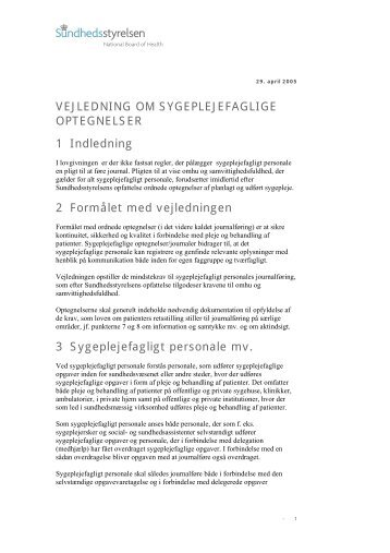 Vejledning om sygeplejefaglige optegnelser - Sundhedsstyrelsen